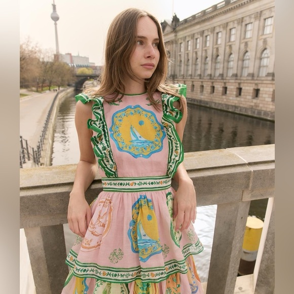 ALEMAIS PORCELAIN FRILL MIDI DRESS - Picture 4 of 12